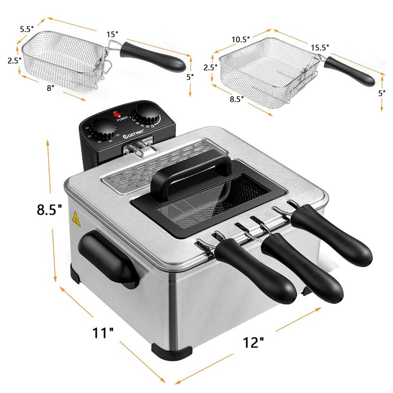 Electric Deep Fryer 5.3 Qt/21 Cup Stainless Steel 1700W with Triple Basket2