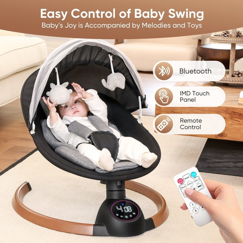 Baby Swing for Infants Bluetooth Control 5 Point 5 Speeds 10 Lullabies Grey4