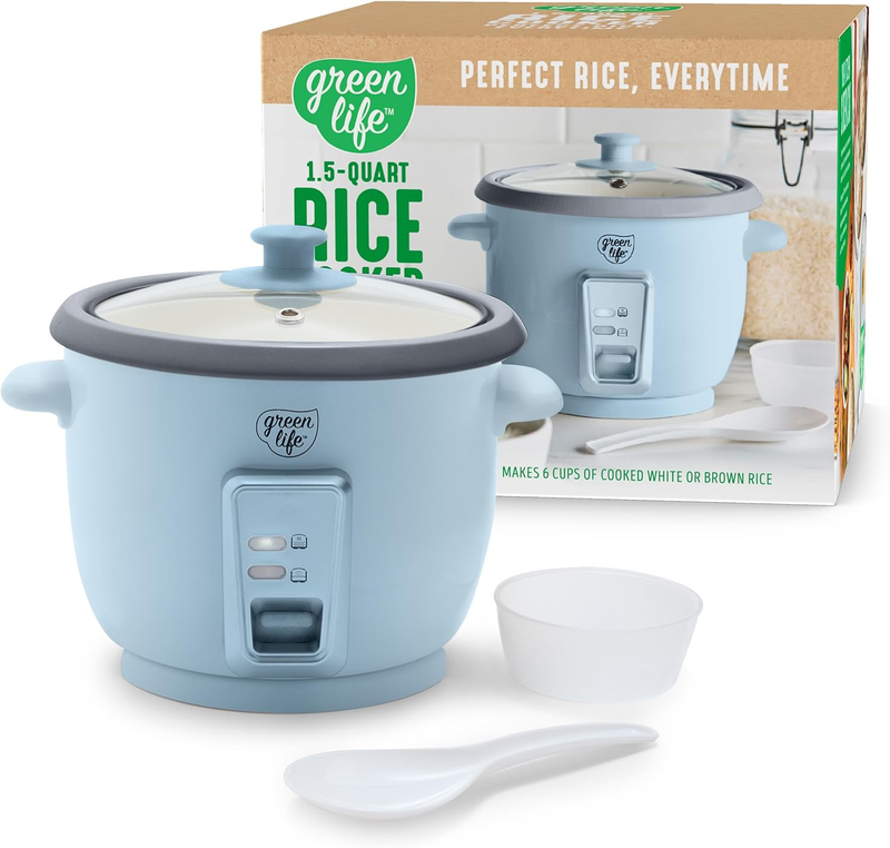 Rice Cooker 3-Cup PFAS-Free Ceramic Removable Pot Blue Haze Multicooker0