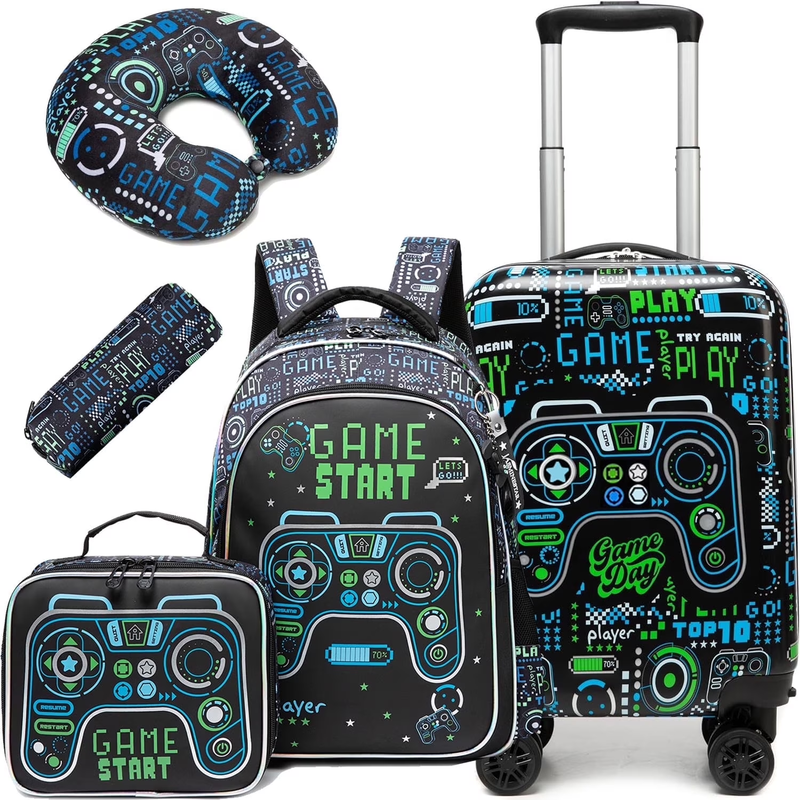 Kids Rolling Luggage Sets for Boys 5 Piece Suitcase Set with Travel Pillow Hards10
