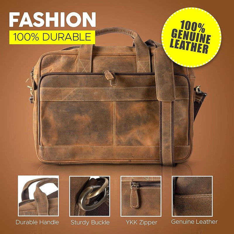 Leather Briefcase 18 Inch Laptop Messenger Bags for Men and Women Best Office Br4