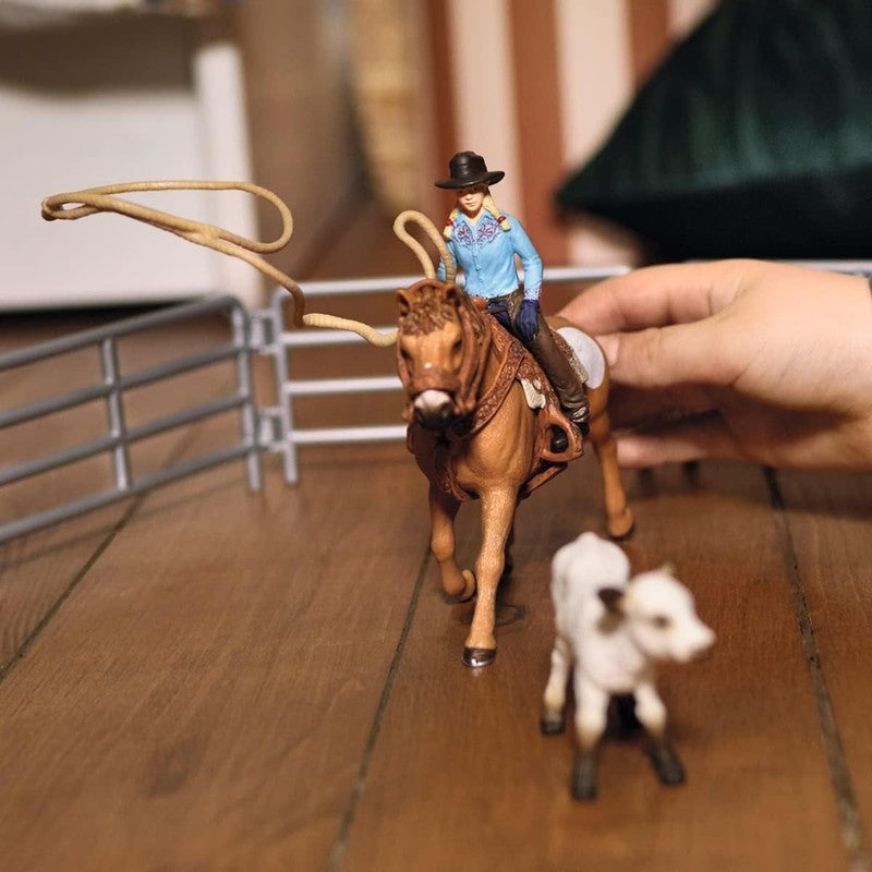 Farm World Rodeo Roping Playset   Cowgirl Rodeo Rider Figurine with Cow, Pen, an2