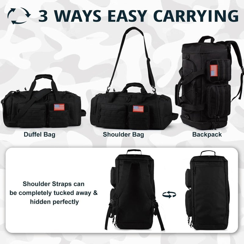 50L Tactical 3in1 Gym Duffle Backpack Travel Bag Shoe Pocket Wet Compartment4