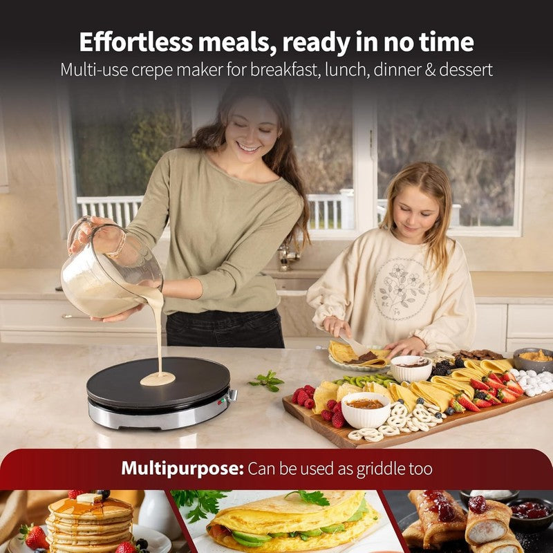 12" Electric Crepe Maker Nonstick Griddle Pancakes Omelets Stainless Steel3