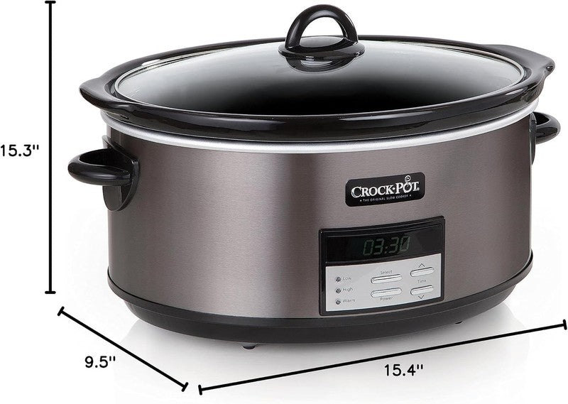 Crock Pot 8Qt Programmable Slow Cooker Auto Warm Black Stainless Steel7