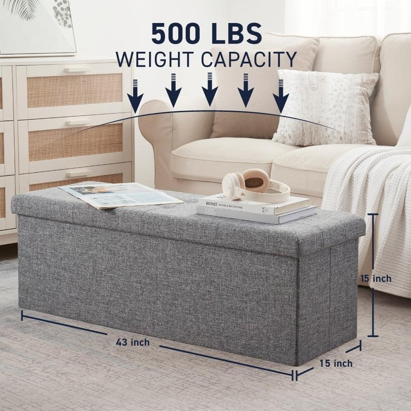 43'' Folding Storage Ottoman Bench Foot Rest Chest Bedroom Large Gray2