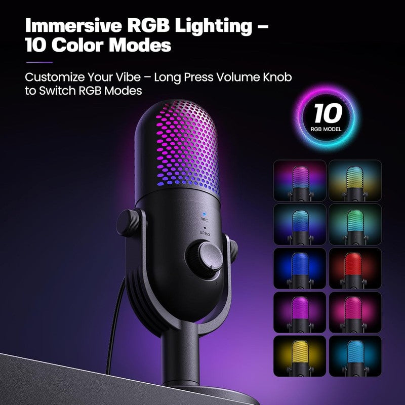 USB RGB Condenser Microphone for PC Gaming with Stand & Quick Mute Black1