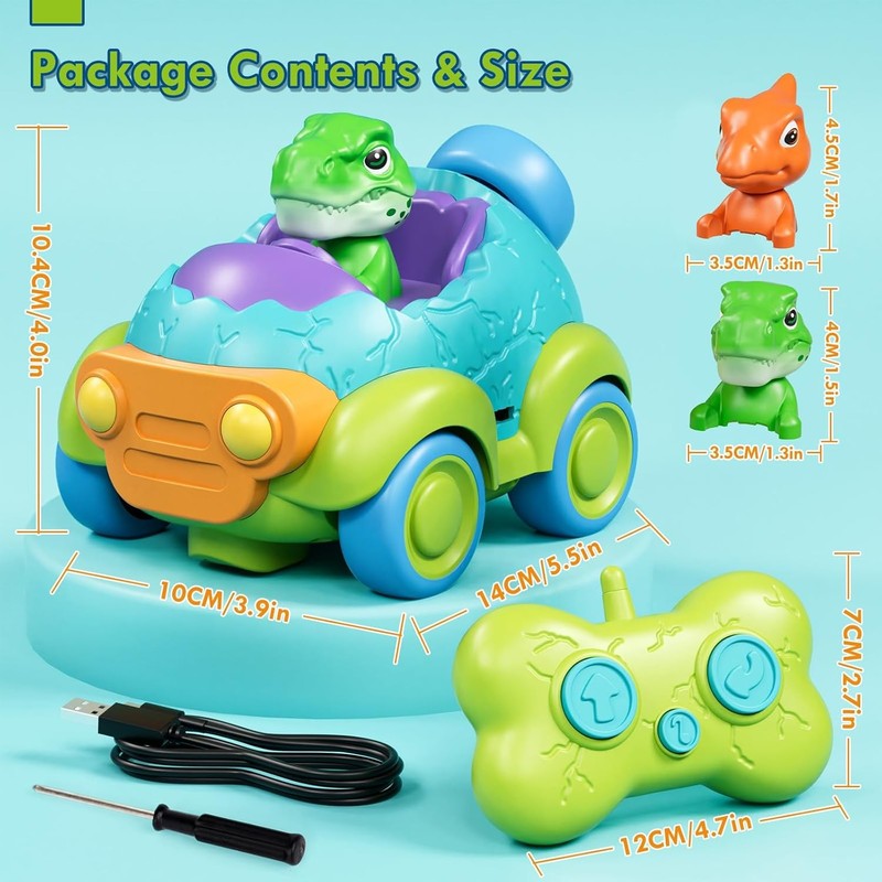 RC Dinosaur Car Toy for Toddlers – Rechargeable Remote Control Car with6