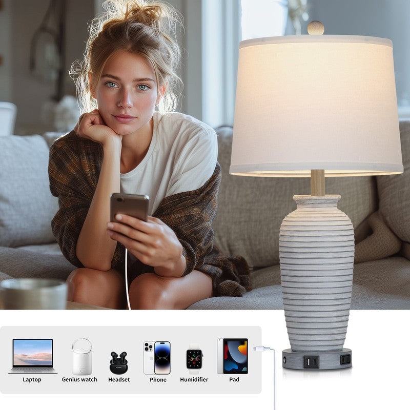 Farmhouse Jar Table Lamp Set of 2 USB Ports AC Outlet 3 Way Touch Dimmable3