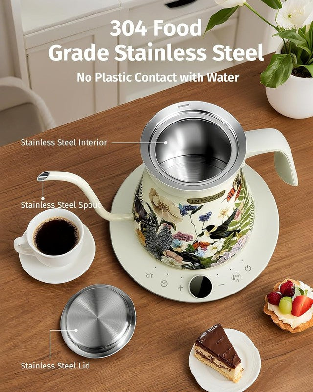 Gooseneck Electric Kettle 0.8L 1200W Stainless Steel Floral Temp Control6