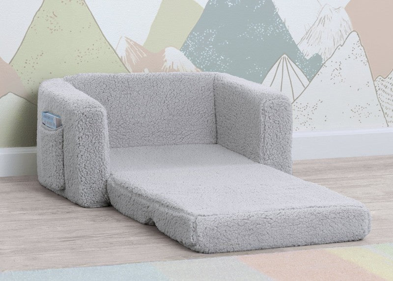 Cozee Flip Out Sherpa 2 In 1 Convertible Chair to Lounger for Kids, Grey6