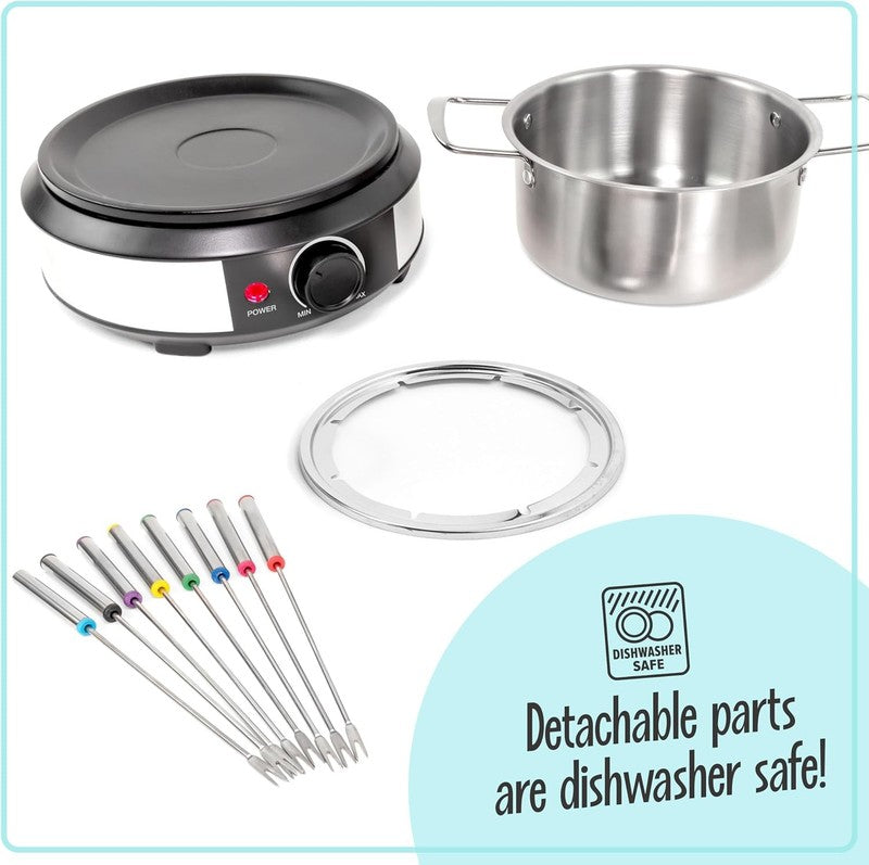 Electric Fondue Pot, 8-Cup, 8 Forks, Temp Control, Stainless Steel4