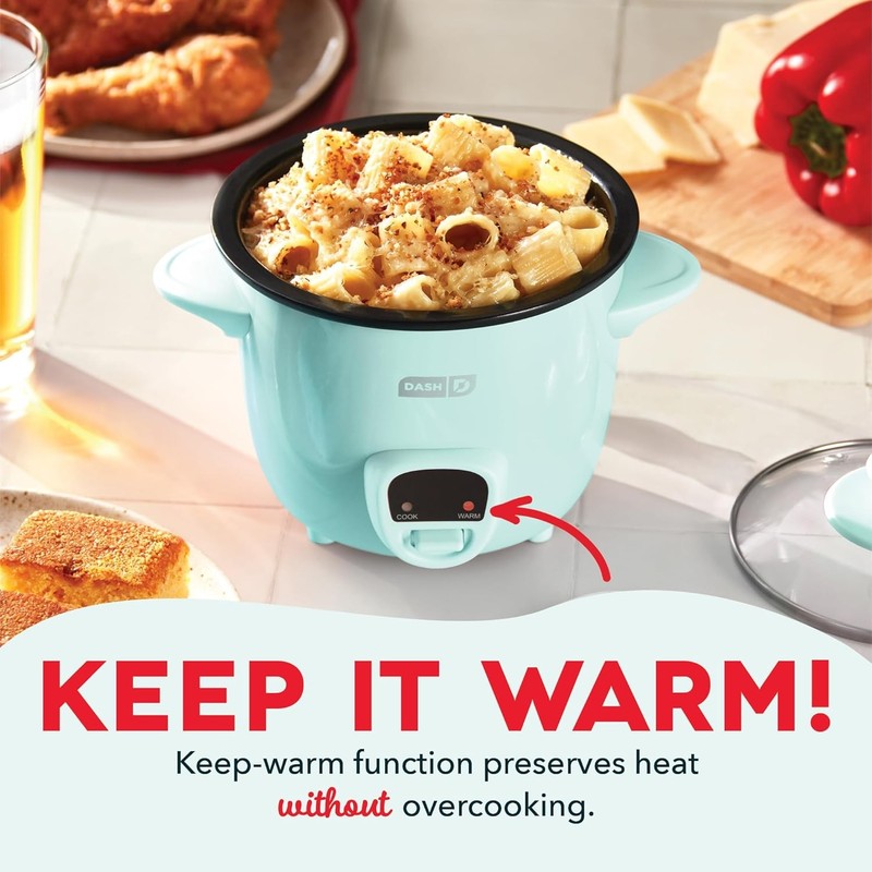 Mini Rice Cooker .5Qt Steamer Nonstick Pot Keep Warm Function Aqua2