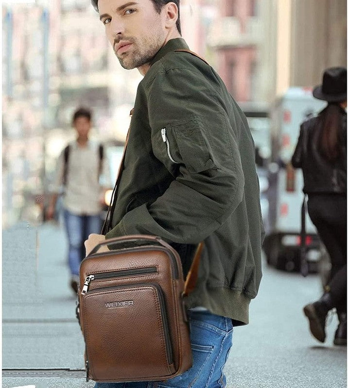 Vintage Leather Messenger Bag Crossbody Shoulder Bag Zipper Buckle Vintage Tote2