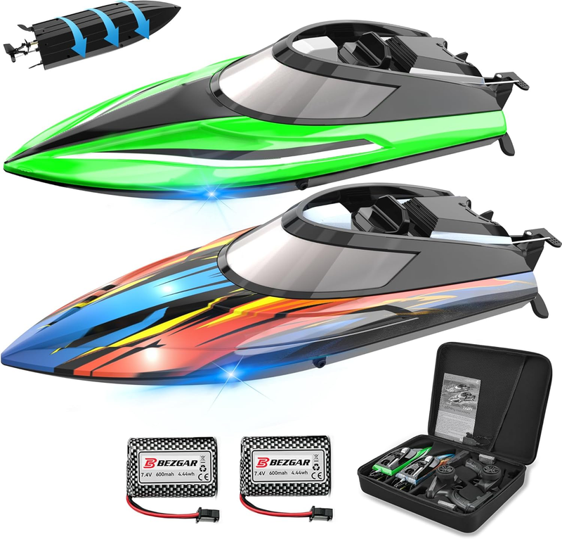 2 Pack RC Boat 12" Auto Flip 30 KPH LED Lights Waterproof Racing Boat Case5