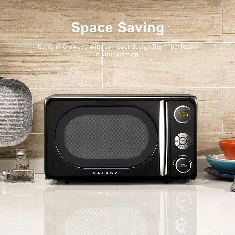 0.7 Cu Ft Retro Microwave Oven LED Pull Handle Child Lock Black3