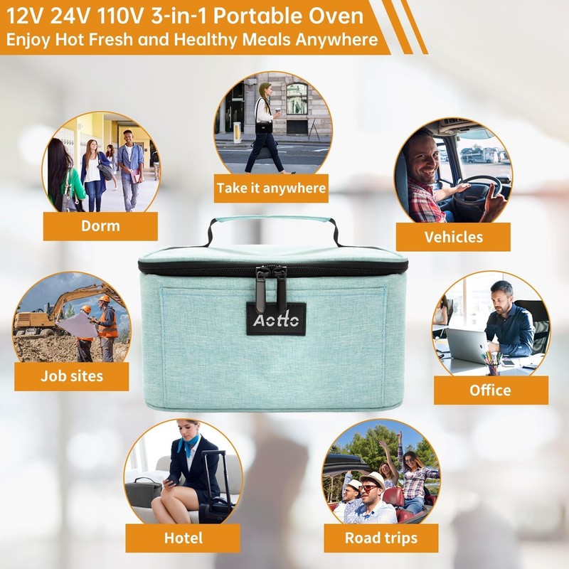 Portable Electric Lunch Box Oven Food Warmer 3 in 1 12V 24V 110V Lake Green6