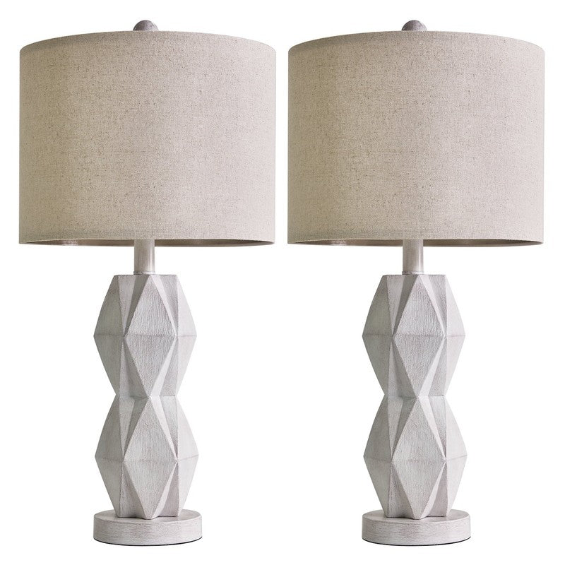 Set of 2 Farmhouse White Table Lamp 24.5" Rustic Resin for Bedroom & Living Room9