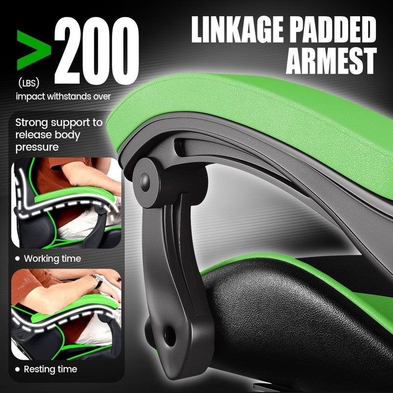 Gaming Chair PU Leather Adjustable Headrest & Lumbar Support, Green4