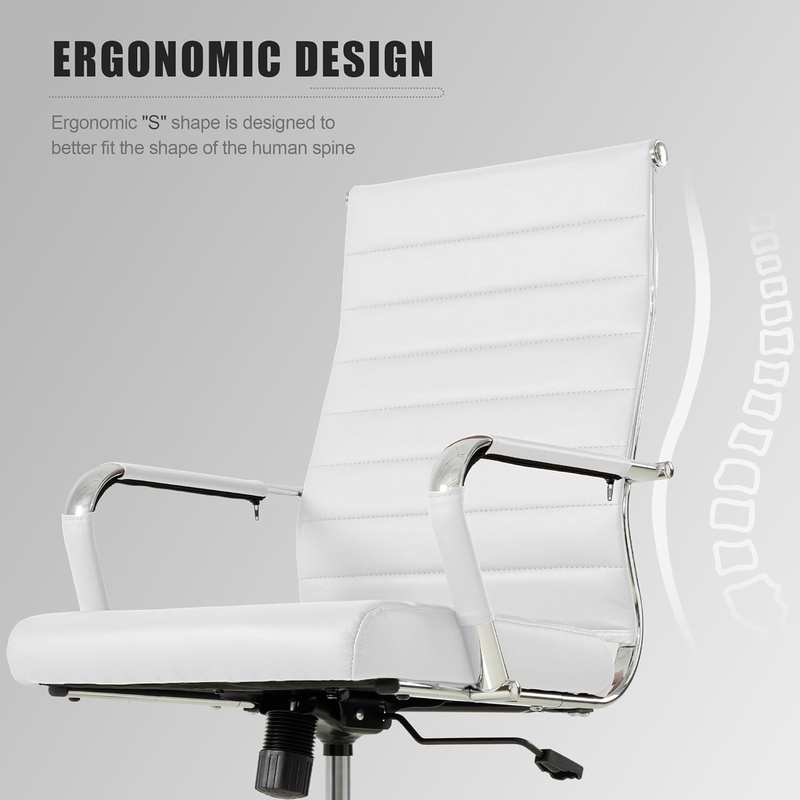 White Executive Office Chair Ergonomic Leather Swivel Adjustable3