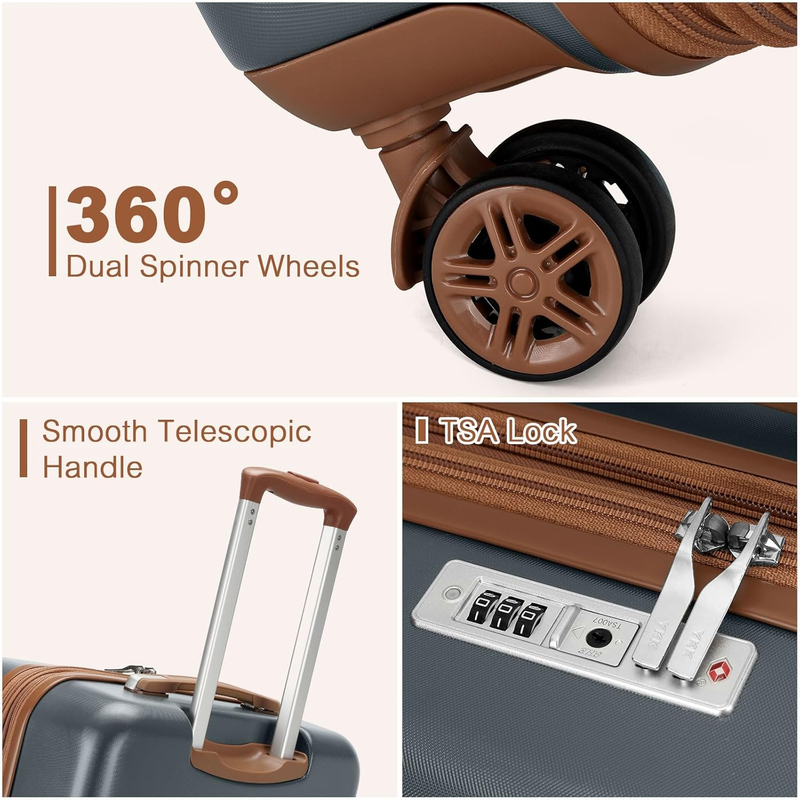 28 Inch Expandable Hardside Luggage ABS PC TSA Lock Suitcase Grey Brown3