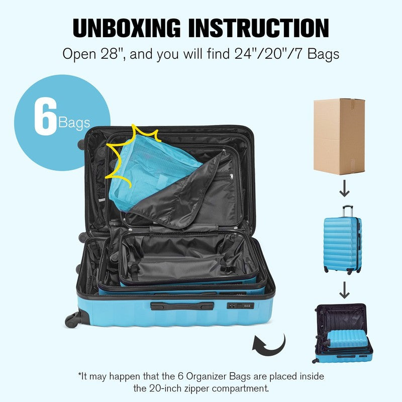 10 Piece Luggage Set Hardside Spinner Suitcase 28 24 20 Inch Backpack Cubes Blue2