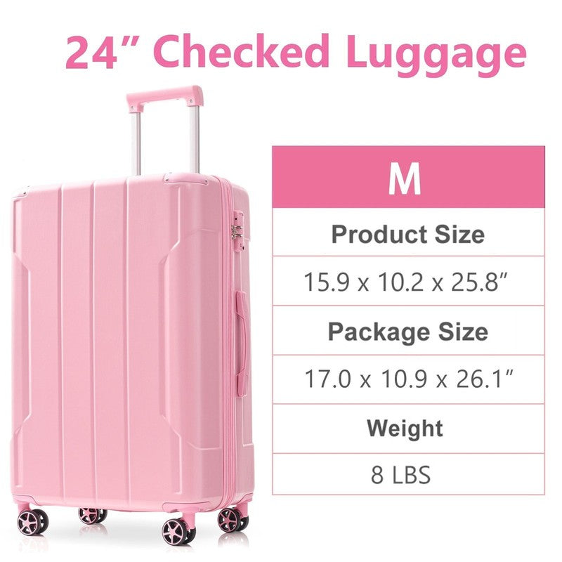 24" Checked Luggage 65L Hardshell Suitcase TSA Lock Spinner Wheels Pink5