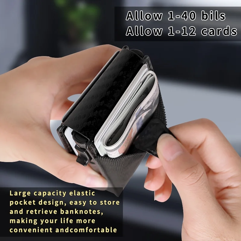 Men's Slim Pop Up Wallet RFID Blocking Bifold Metal Card Holder ID Window 9 134