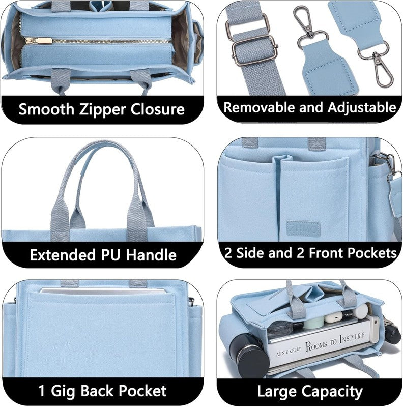 Women’s Canvas Tote Bag Large Shoulder Handbag w/ Compartments Work Laptop Bag3