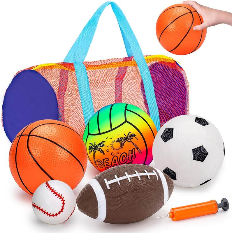 5 Pack Toddler Sports Balls Set Football Soccer Basketball Baseball w/ Bag10