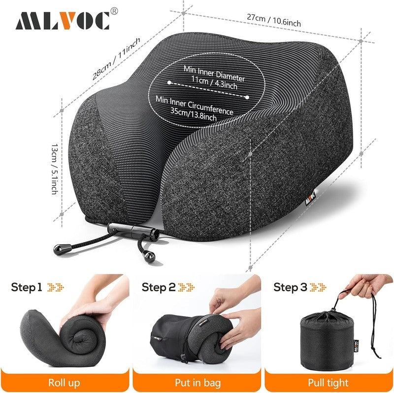 Memory Foam Travel Neck Pillow Kit w/ Eye Mask, Earplugs, Bag – Black6