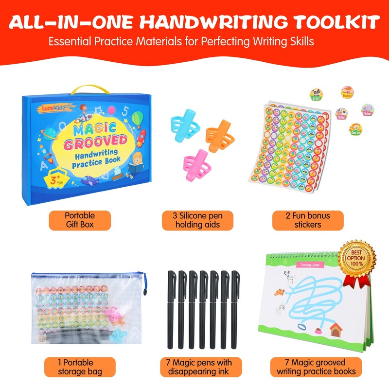 Magic Grooved Writing Practice for Kids Ages 3 8, Reusable Grooved Handwriting W1