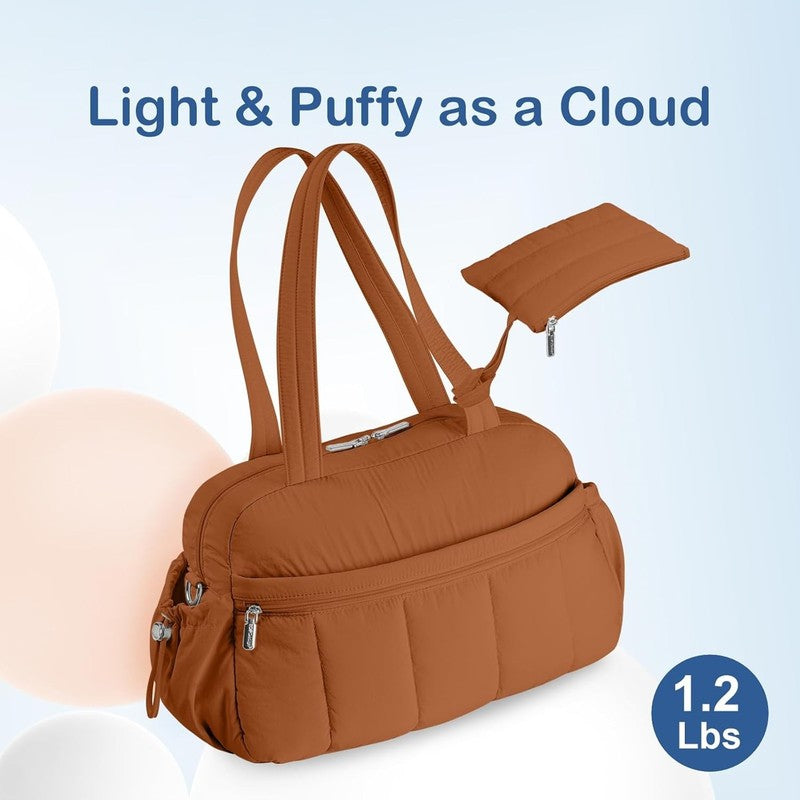 Travel Duffel Bag Women Puffer Gym Weekender Wet Pocket Carry On Brown3