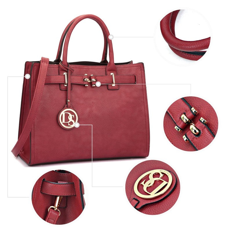 Women Satchel Handbag Belted Top Handle Work Tote Shoulder Bag Long Strap6