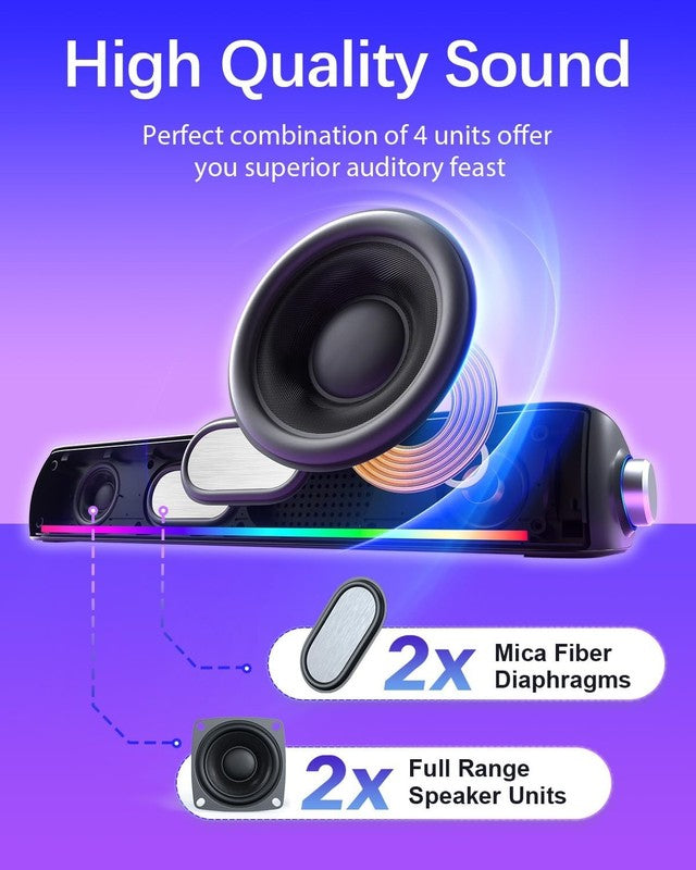 HiFi PC Soundbar Speakers Bluetooth 5.0 USB 3.5mm RGB 4 Modes Desktop1