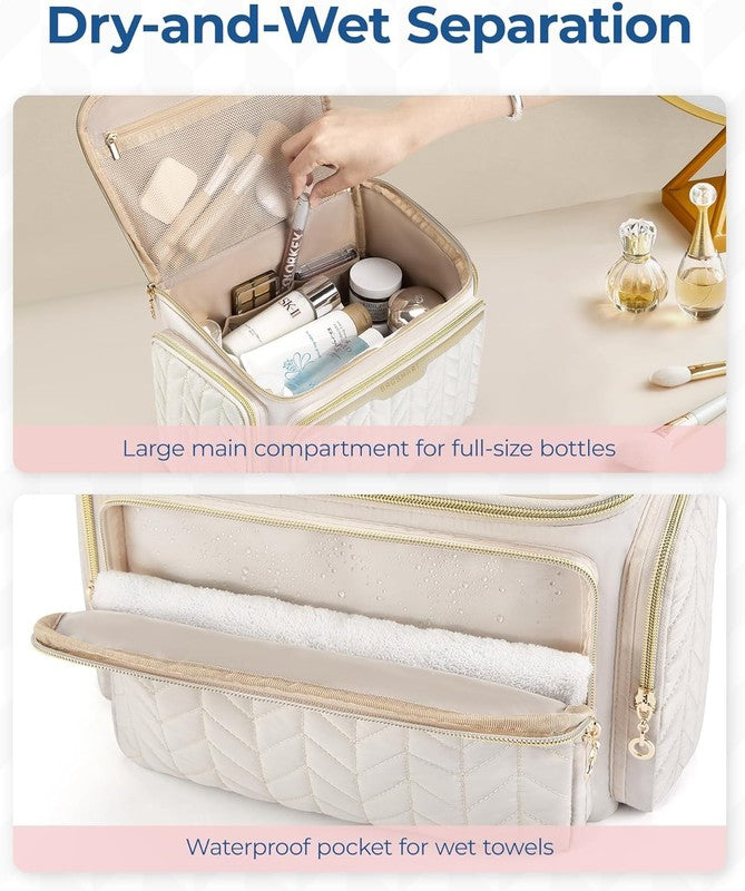 Travel Toiletry Bag Large Wide-Open Makeup Cosmetic Bag with Handle Black2