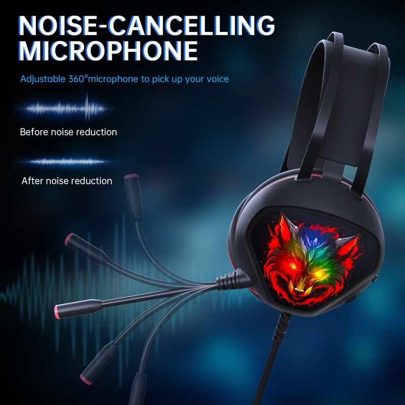 Gaming Headset PC PS5 Xbox Series X/S One Switch Mac Wired RGB Noise Mic7