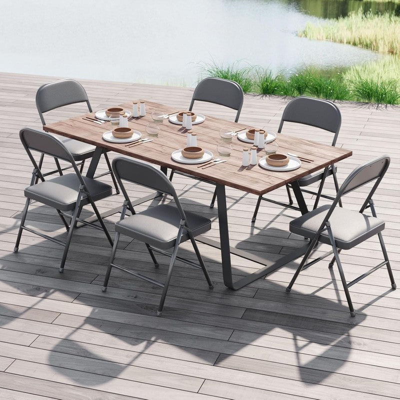 4 Pack Folding Chairs Grey Vinyl Padded Seat Steel Frame Indoor Outdoor8
