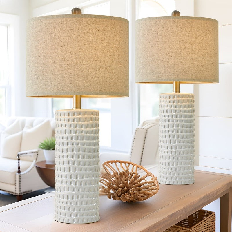 Set of 2 Ceramic Table Lamps 24.5" Modern White for Bedroom & Living Room5