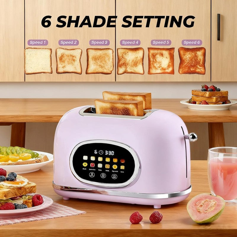 Smart Touch Screen 2 Slice Toaster Retro Stainless Steel 6 Bread Settings Purple2
