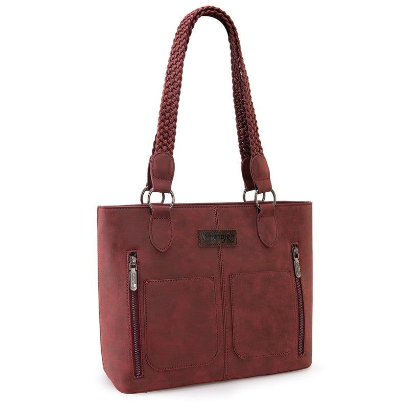 Wrangler Distressed Tote Bag Women Western Purse Multi Pocket Shoulder Bag Red5