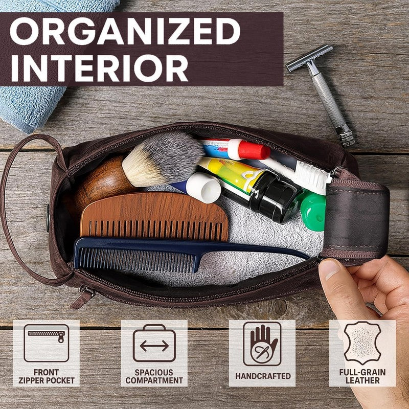 Leather Toiletry Bag Dopp Kit Travel Organizer Makeup Shaving Case3