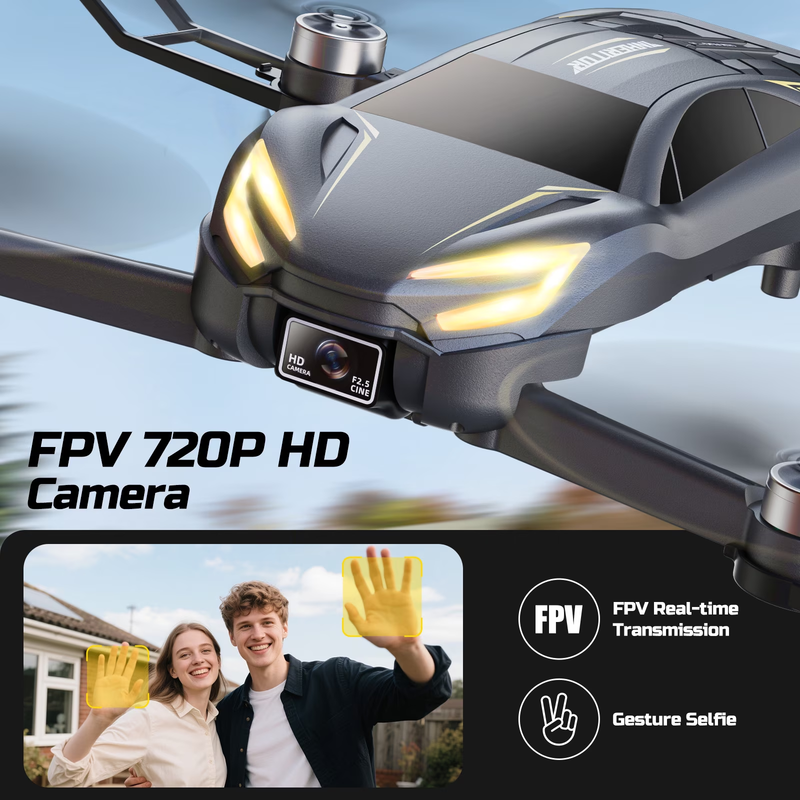 D12 2 in 1 Racing Car Drone w/ Camera LED Lights 2 Batteries Gray for Kids5