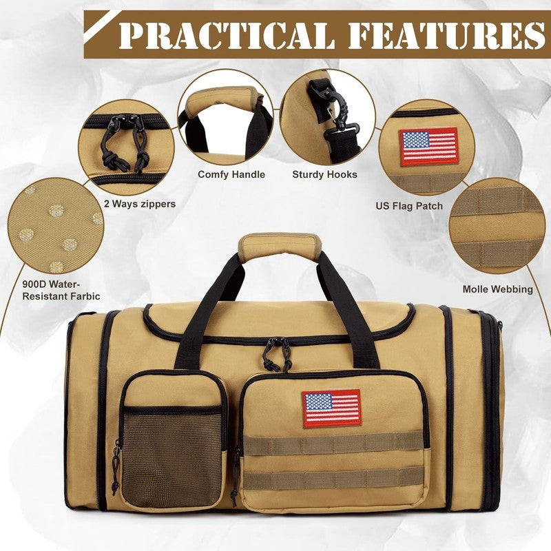 52L Tactical Expandable Duffle Bag Gym Travel Weekender Wet Pocket Carry On4