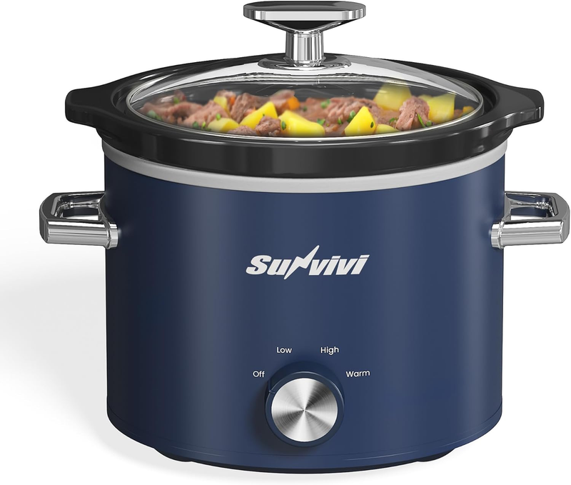 2Qt Slow Cooker Small Removable Ceramic 3-Setting Blue Food Warmer11