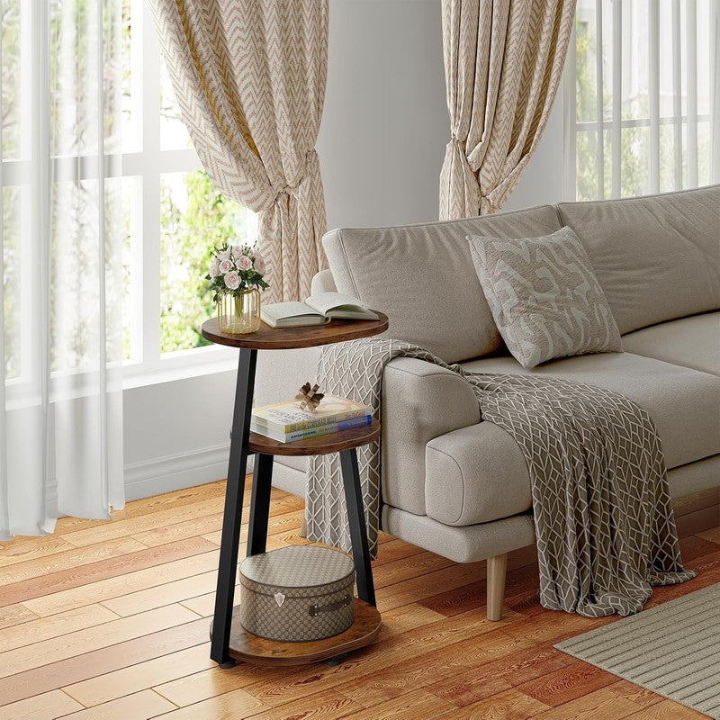 3-Tier Round Side Table Metal Frame Bedside End Table Brown2