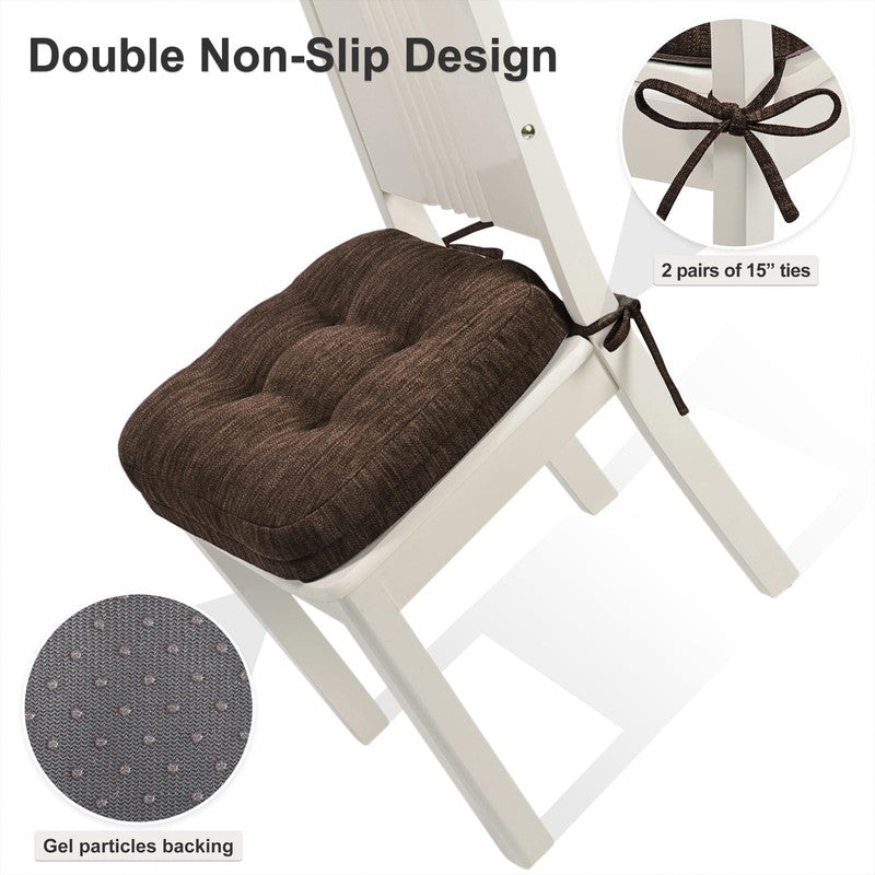 3.5" Tufted Memory Foam Chair Cushions Set of 4 16.5"x16.5" Dark Brown2