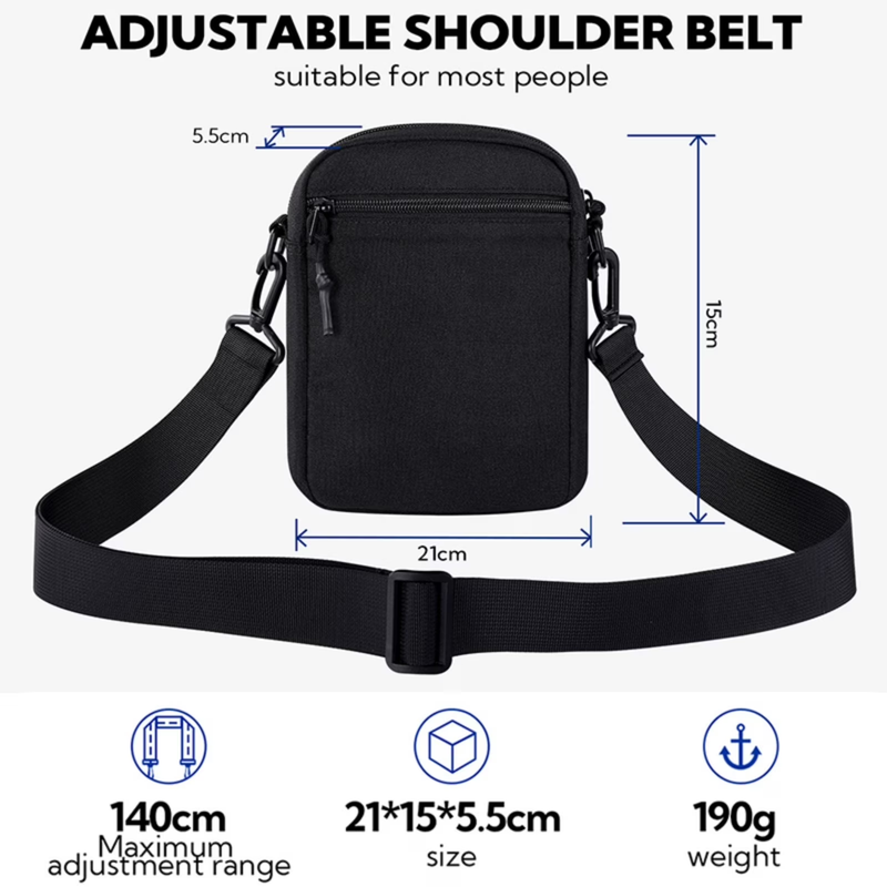 Unisex Small Hiking Travel Walking Nylon Cross Body Shoulder Bag,Black4