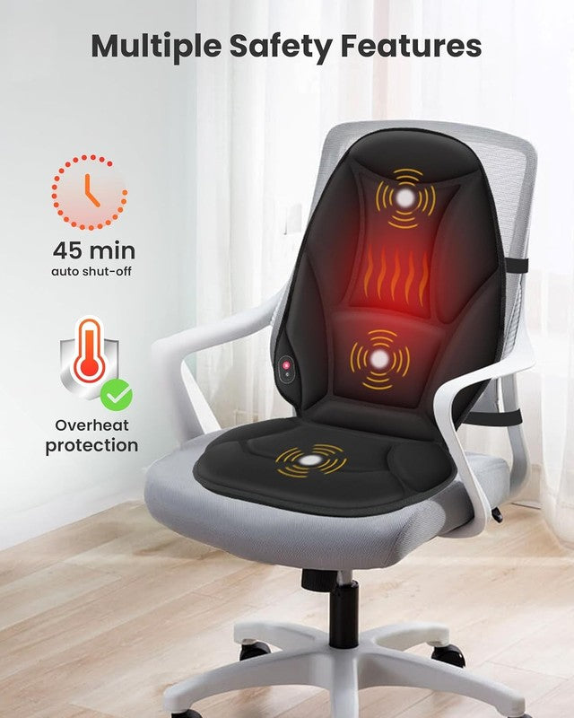 Vibration Back Massager Seat Cushion w/ Heat 5 Modes Chair Pad War4