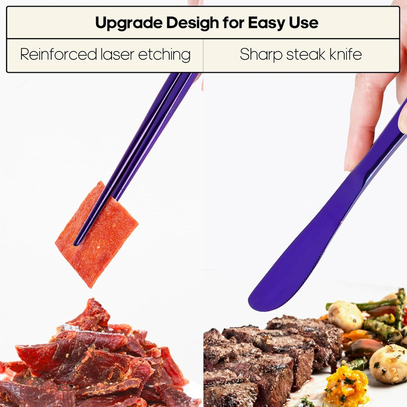 Reusable Travel Utensils Set Stainless Steel Fork Spoon with Case Purple3